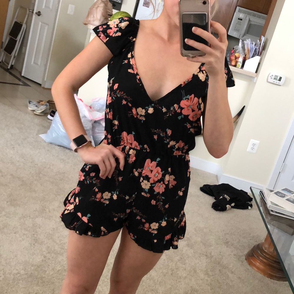 Urban outfitters black floral romper XS
